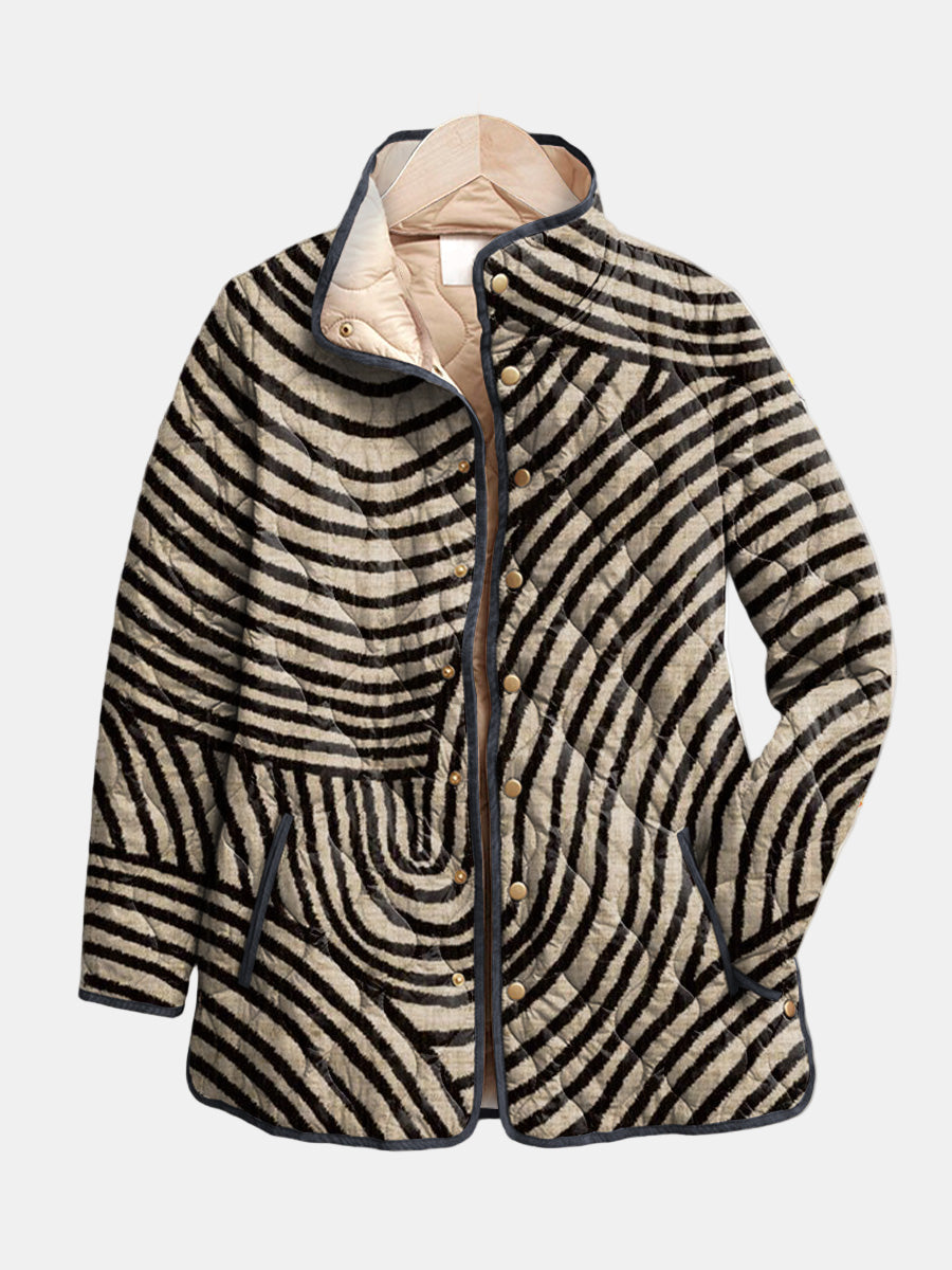 Léa | Gesteppte Jacke mit grafischen Kreisen – Leinen und Schwarz