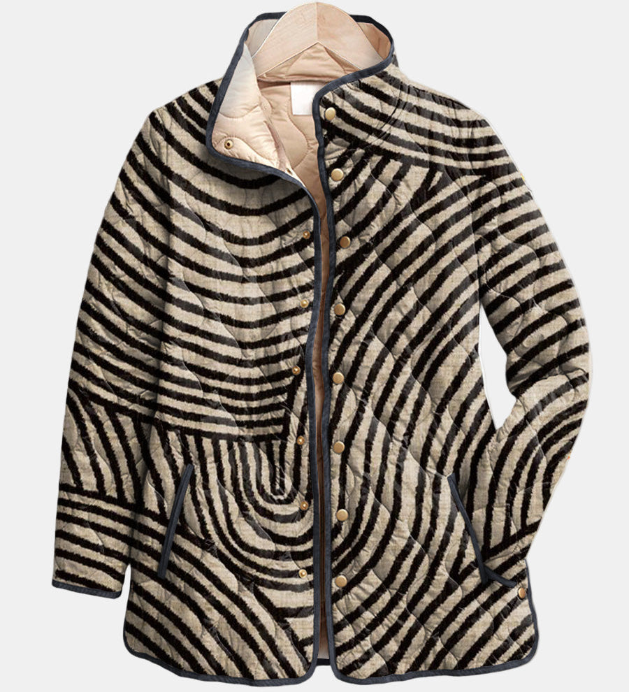 Léa | Gesteppte Jacke mit grafischen Kreisen – Leinen und Schwarz