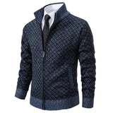 Men's zip-up knit Jacke with geometric pattern and ribbed cuffs