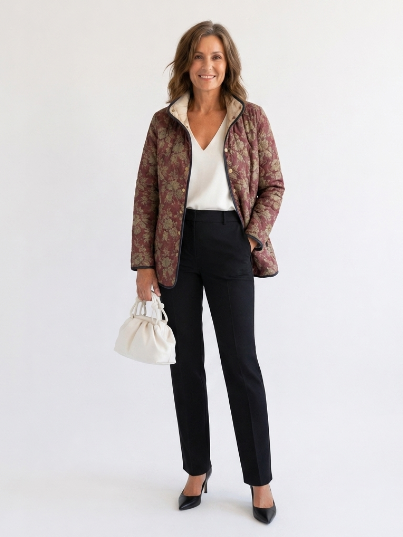 Sophie | Gesteppte Jacke mit violettem Karomuster – Violett und Gold