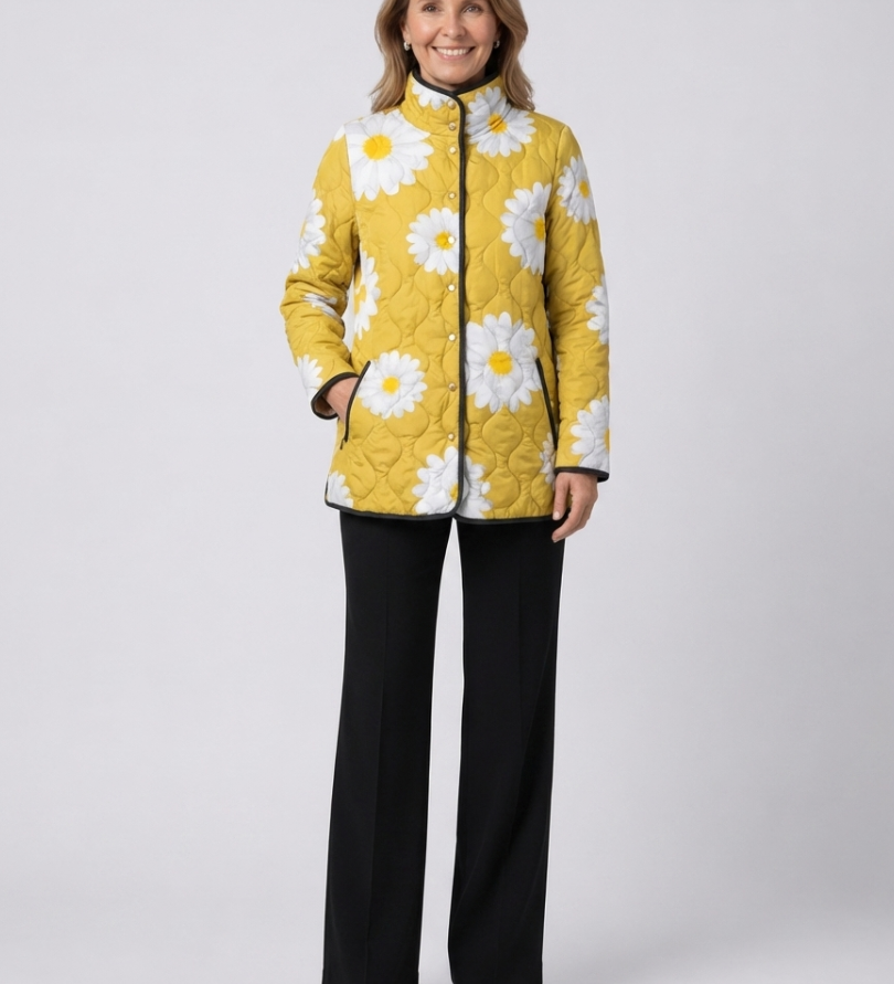 Élise | Gesteppte Jacke mit Gänseblümchen – Gänseblümchen-Gelb