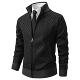Men's zip-up knit Jacke with geometric pattern and ribbed cuffs