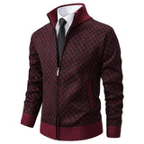 Men's zip-up knit Jacke with geometric pattern and ribbed cuffs