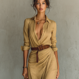 Matilda – Long Maxi Kleid with Lapel Collar and Belt