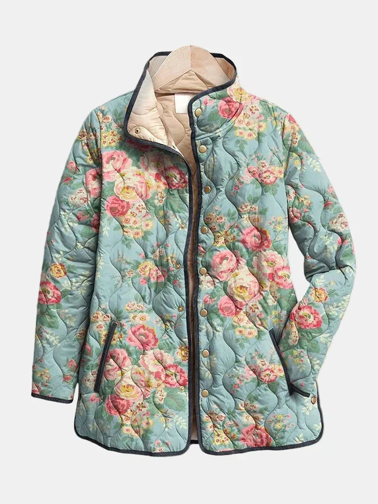 Gesteppte Jacke mit Aqua-Rosen – Mehrfarbig