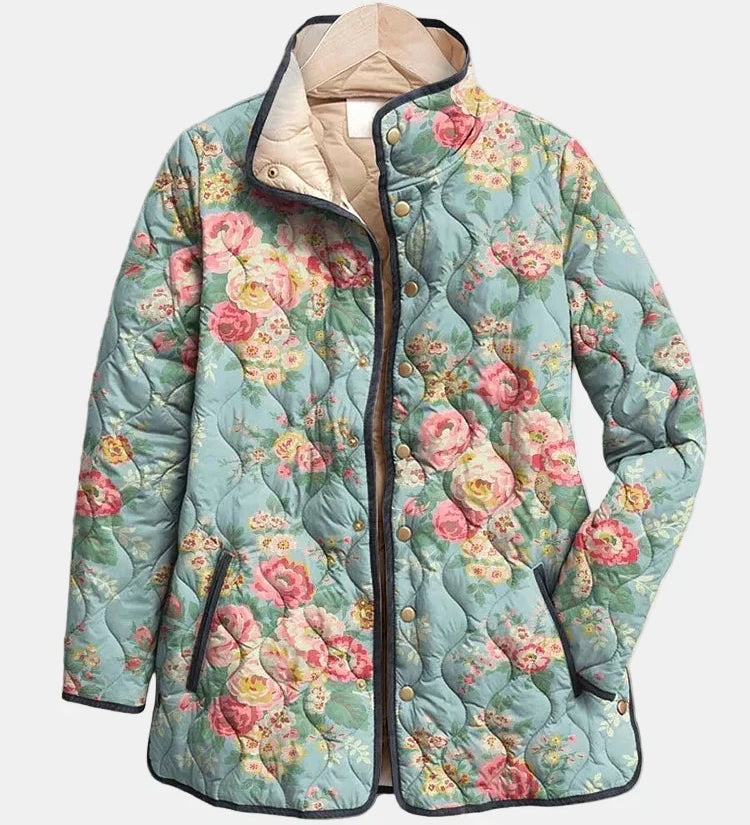 Gesteppte Jacke mit Aqua-Rosen – Mehrfarbig