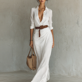 Matilda – Long Maxi Kleid with Lapel Collar and Belt
