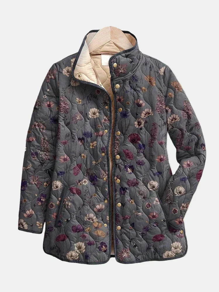 Nathalie | Gesteppte Jacke mit Trockenblumen – Grau mit Trockenblumen