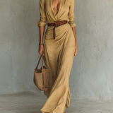 Matilda – Long Maxi Kleid with Lapel Collar and Belt