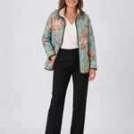 Gesteppte Jacke mit Aqua-Rosen – Mehrfarbig