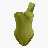 Verdant Elegance One-Shoulder Badeanzug