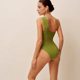 Verdant Elegance One-Shoulder Badeanzug