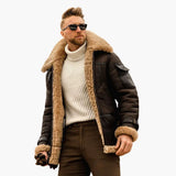 Men's Aviator Jacke with Synthetic Sheepskin Collar