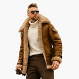 Men's Aviator Jacke with Synthetic Sheepskin Collar