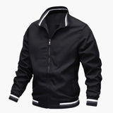 Men's Bomber Jacke with Striped Collar and Ribbed Hem