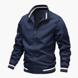Men's Bomber Jacke with Striped Collar and Ribbed Hem