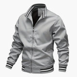 Men's Bomber Jacke with Striped Collar and Ribbed Hem