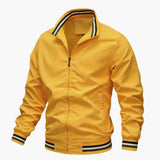 Men's Bomber Jacke with Striped Collar and Ribbed Hem
