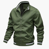 Men's Bomber Jacke with Striped Collar and Ribbed Hem