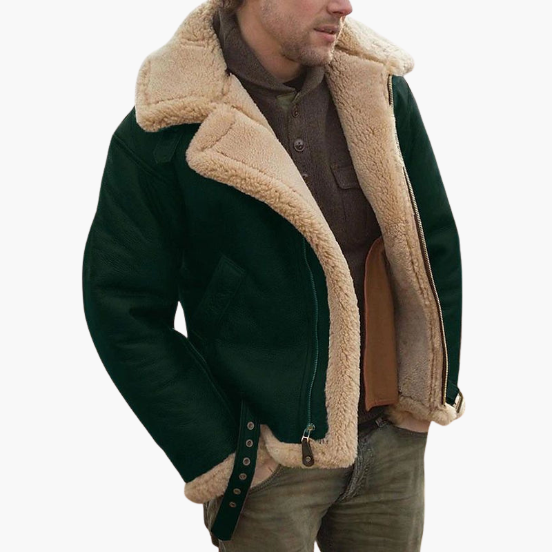 Men's aviator Jacke with faux shearling collar and zipper closure