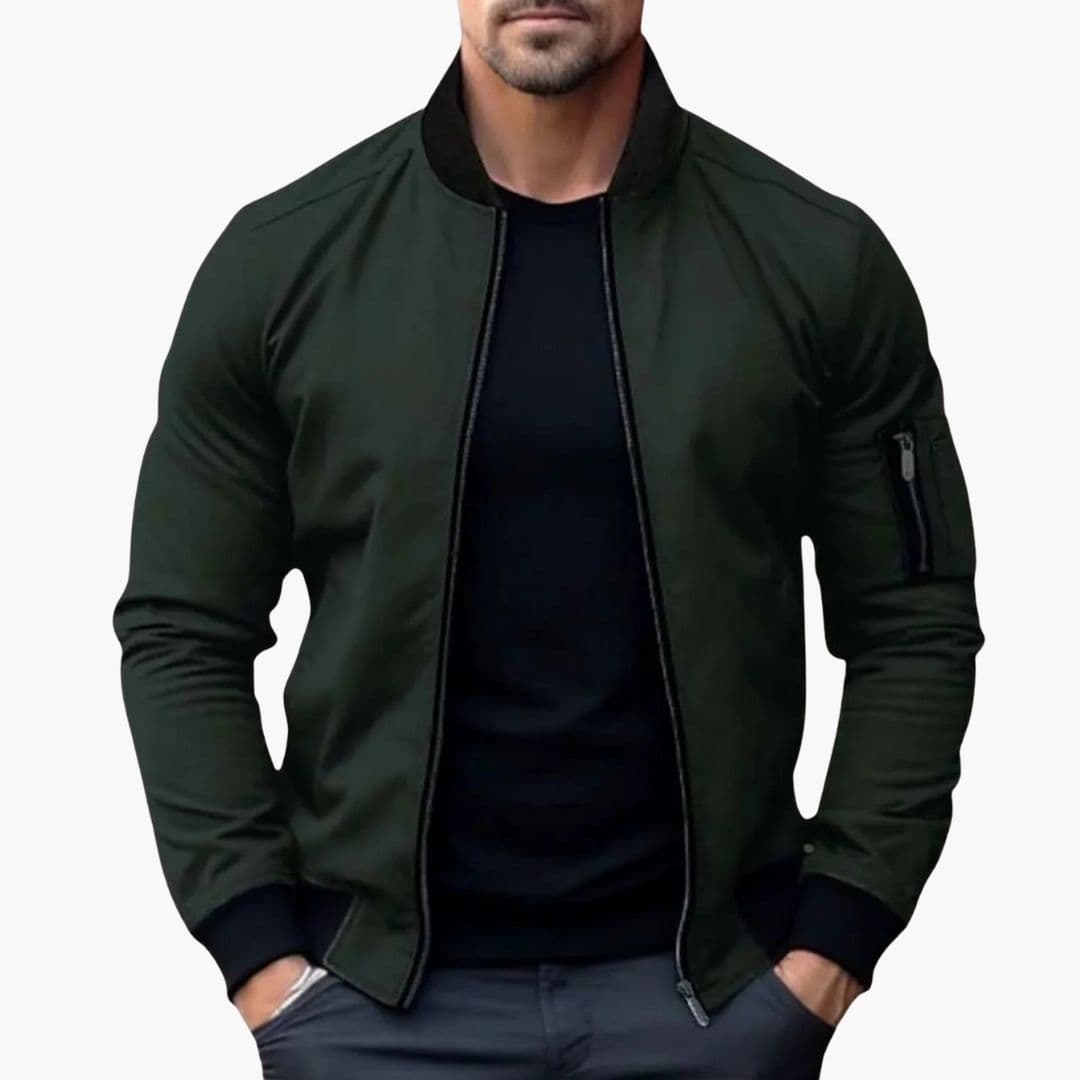 Men's bomber Jacke with striped ribbed collar