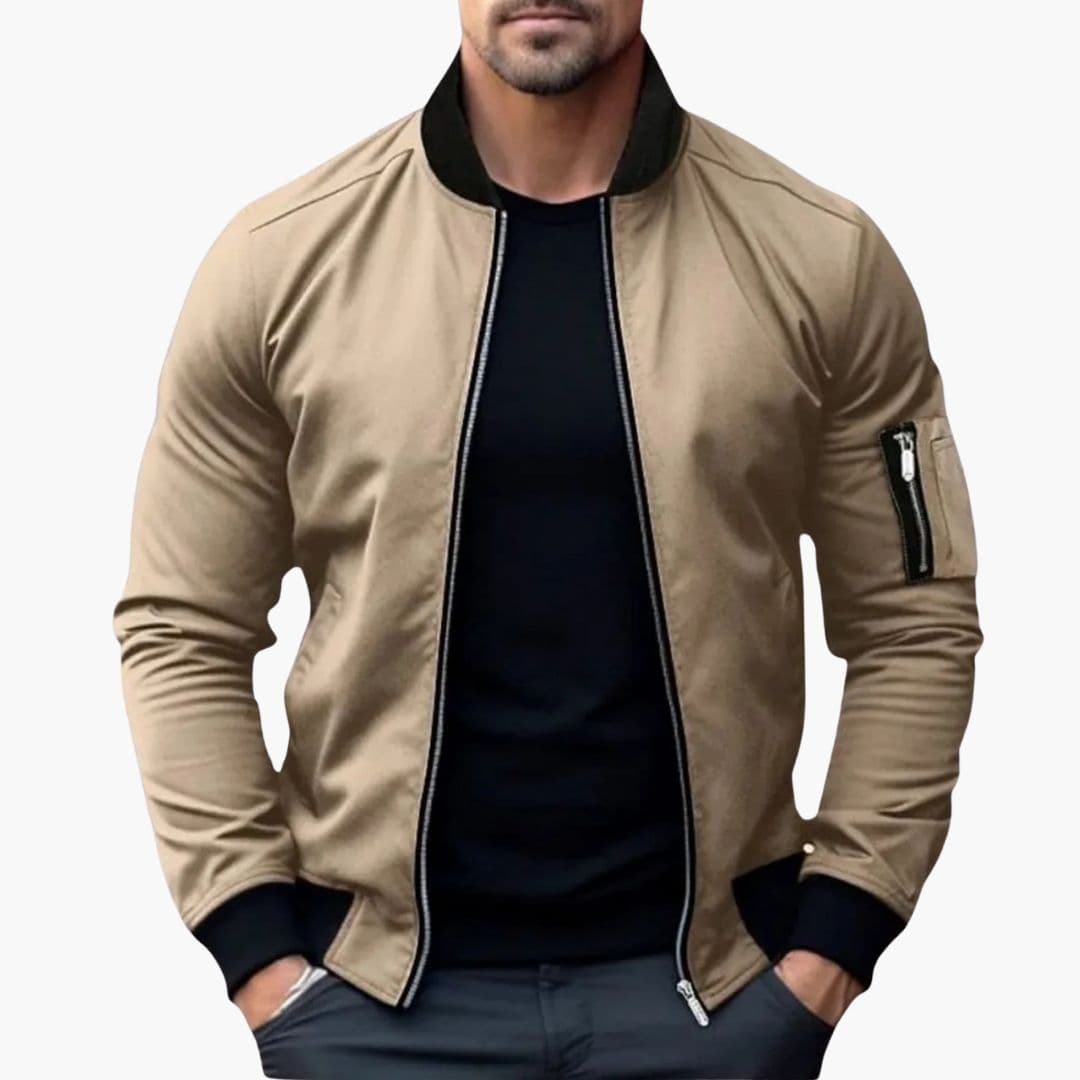 Men's bomber Jacke with striped ribbed collar