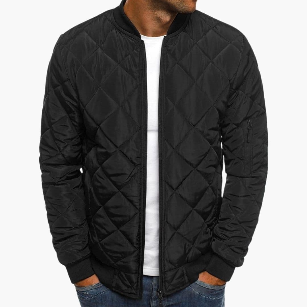 Men's Quilted Bomber with Zipper Closure and Collar