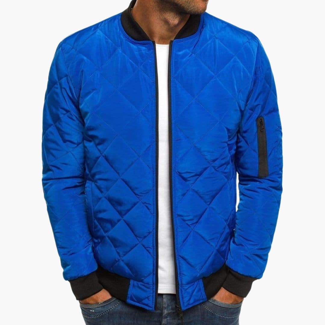 Men's Quilted Bomber with Zipper Closure and Collar