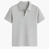 Ribbed knit polo sweater for men with open collar