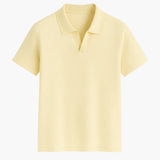 Ribbed knit polo sweater for men with open collar