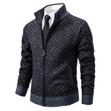 Men's zip-up knit Jacke with geometric pattern and ribbed cuffs