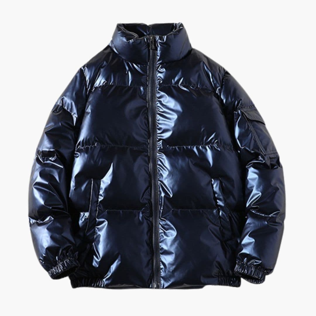 Shiny Men's Down Jacke with Stand-up Collar