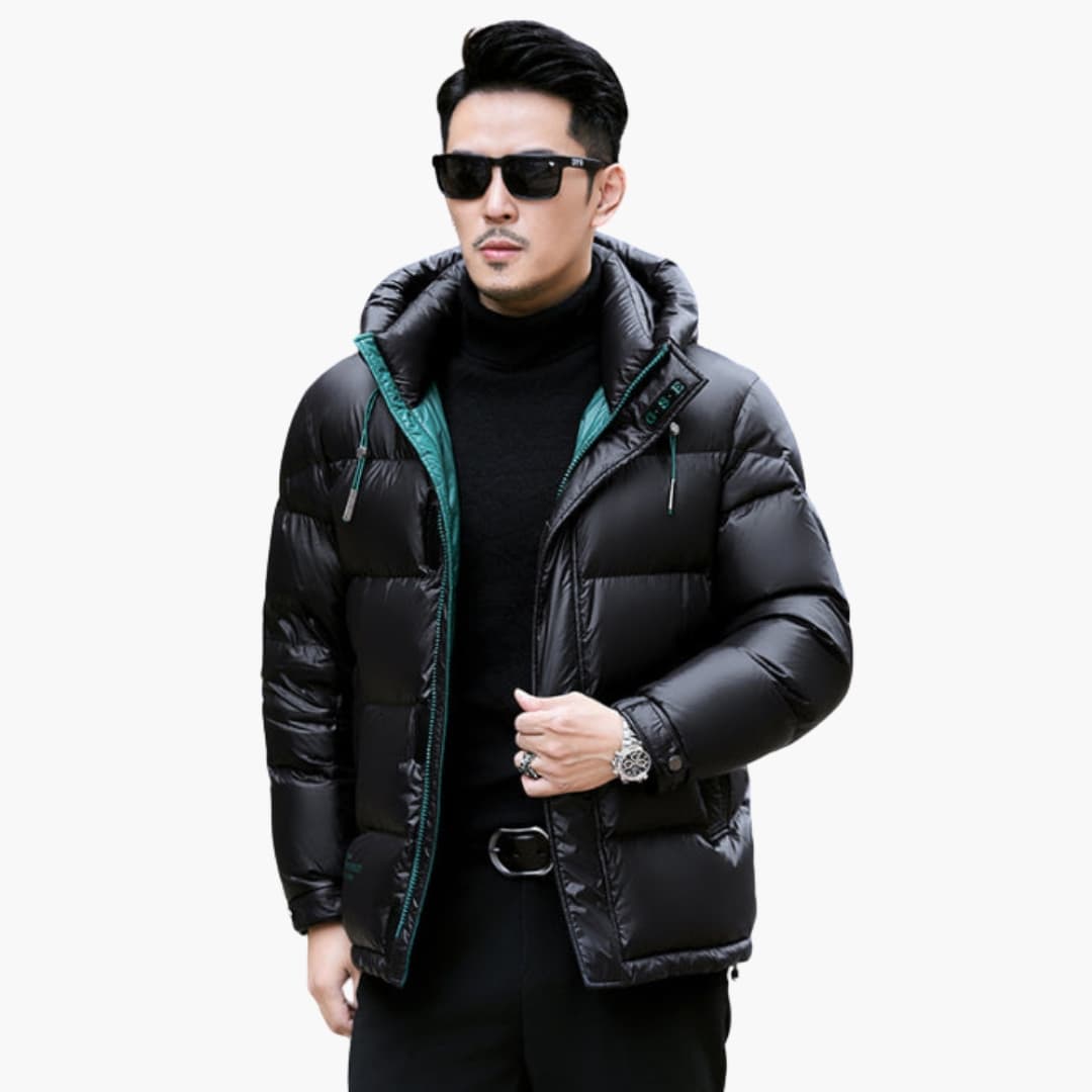 Men's Puffer Jacke with Hood and Zipper Closure