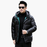Men's Puffer Jacke with Hood and Zipper Closure