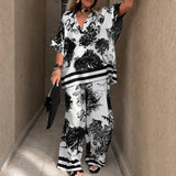 Hazel - Bedrucktes V-Ausschnitt-Top & lange Hose
