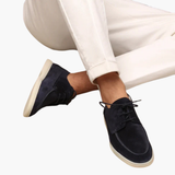 Men's Lace-Up Moccasins with Suede Surface and Flexible Sole