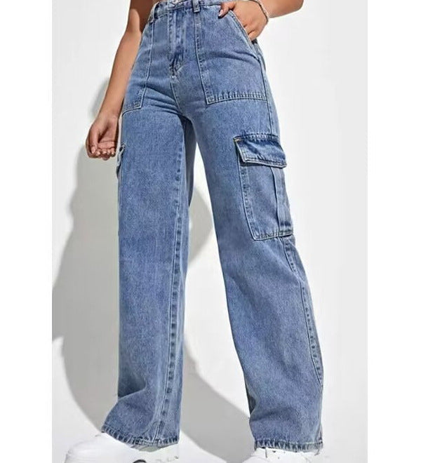 High-Waisted Wide-Leg Cargo Jeans