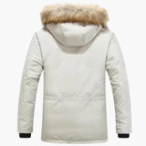 Men's parka with hood and zipper closure