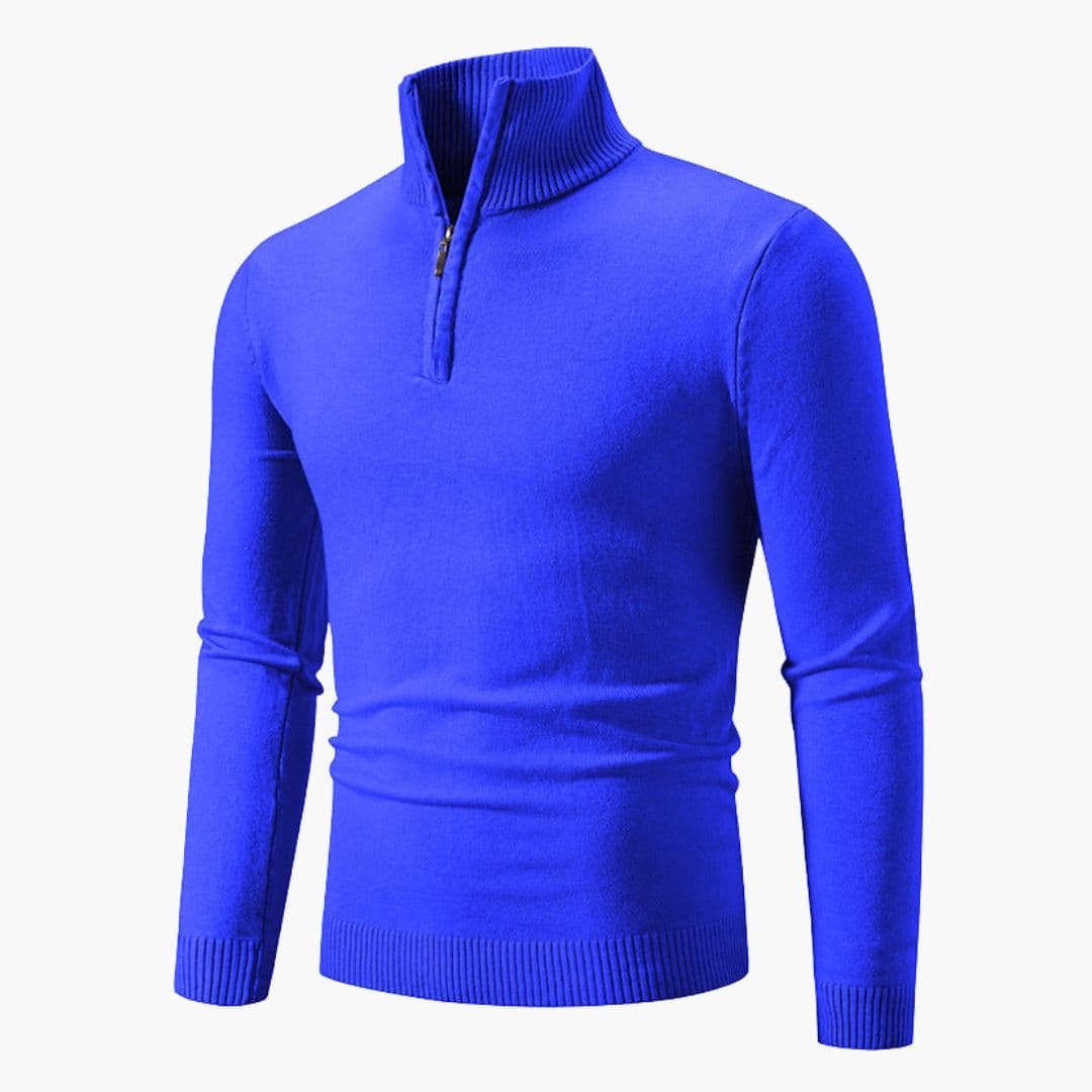 Men's polo sweater with zip collar and ribbed cuffs