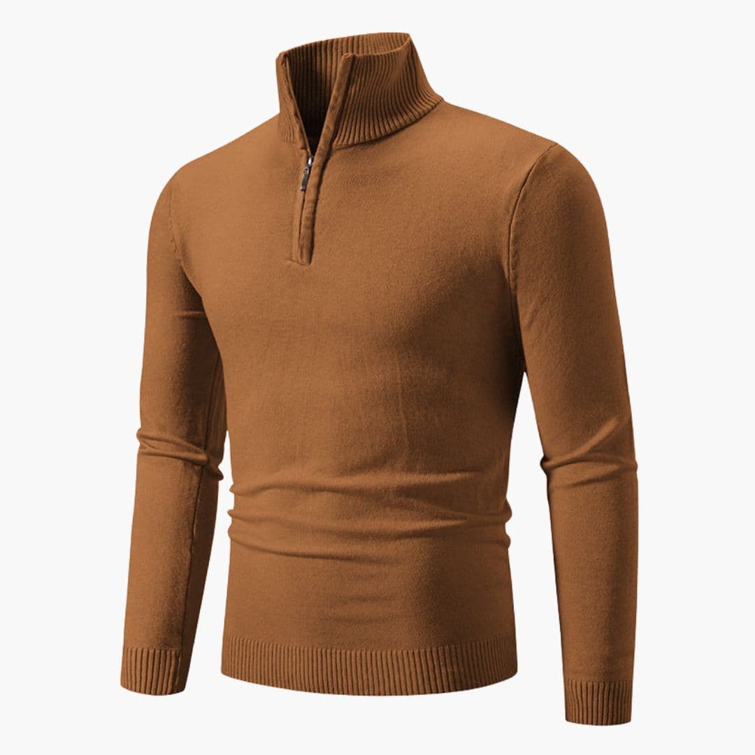 Men's polo sweater with zip collar and ribbed cuffs