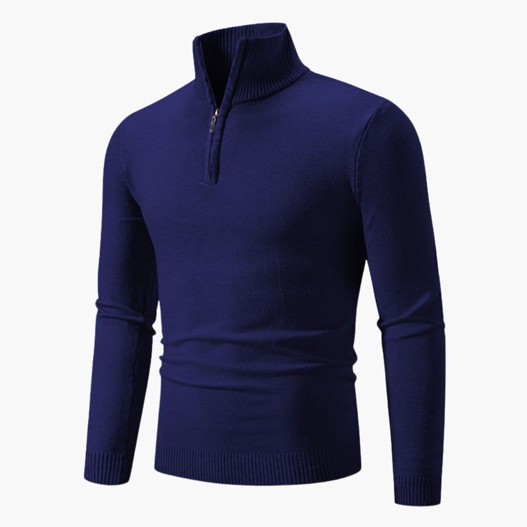 Men's polo sweater with zip collar and ribbed cuffs