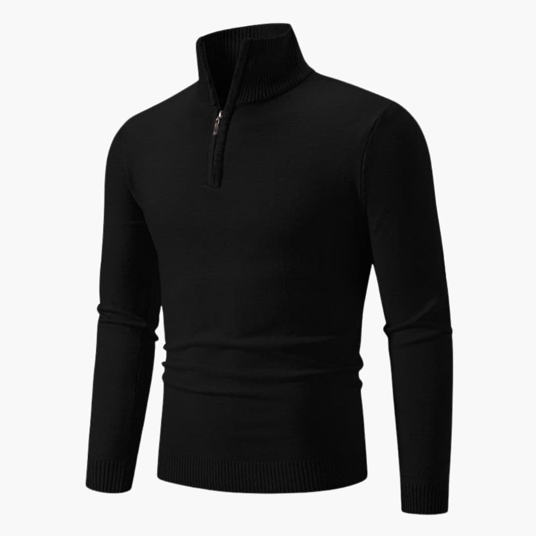 Men's polo sweater with zip collar and ribbed cuffs