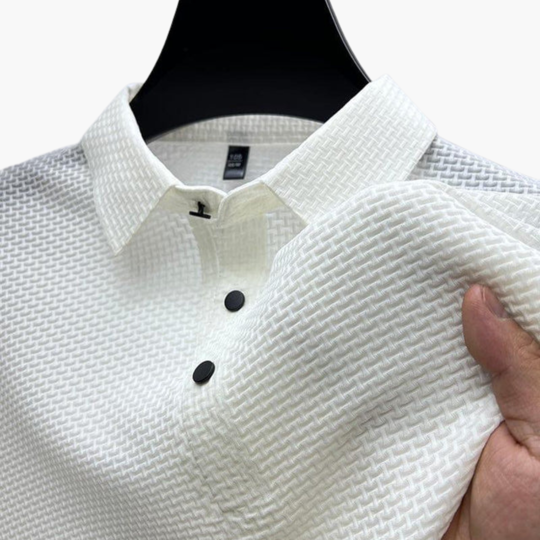Men's short-sleeve polo shirt with classic collar and button placket