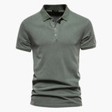 Men's short-sleeve polo with classic collar and buttoned placket