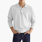 Men's long-sleeve polo with three-button collar