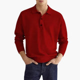 Men's long-sleeve polo with three-button collar