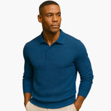 Men's long-sleeve polo with buttoned collar and straight hem