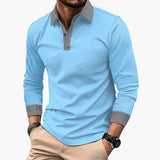 Men's long-sleeve polo with contrasting collar and cuffs