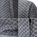 Men's zip-up knit Jacke with geometric pattern and ribbed cuffs