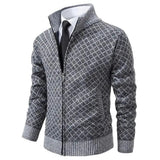 Men's zip-up knit Jacke with geometric pattern and ribbed cuffs